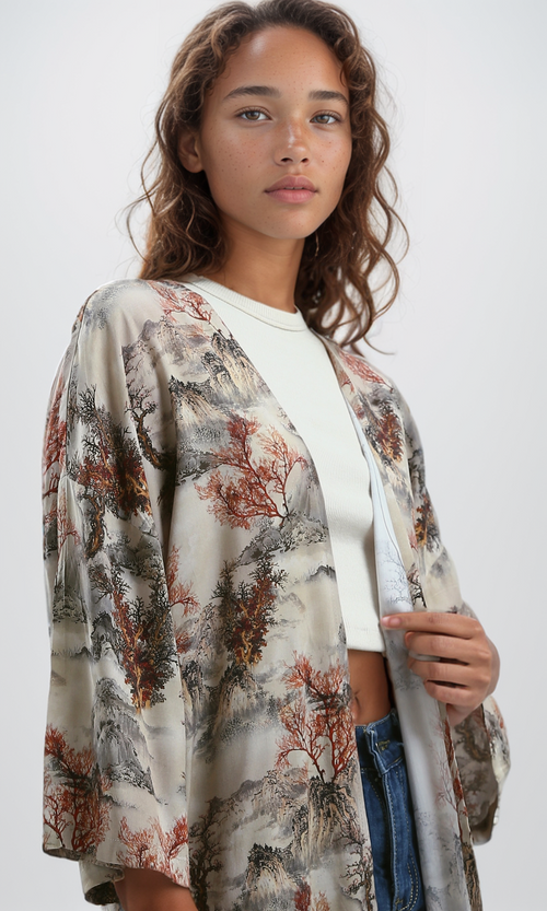 O191925 Open Neckline Patterned Casual Cardigan