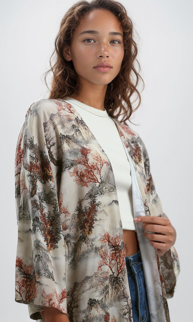 O191925 Open Neckline Patterned Casual Cardigan