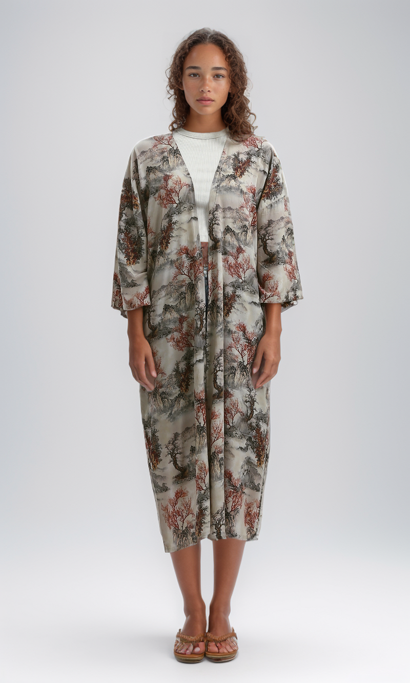 O191925 Open Neckline Patterned Casual Cardigan