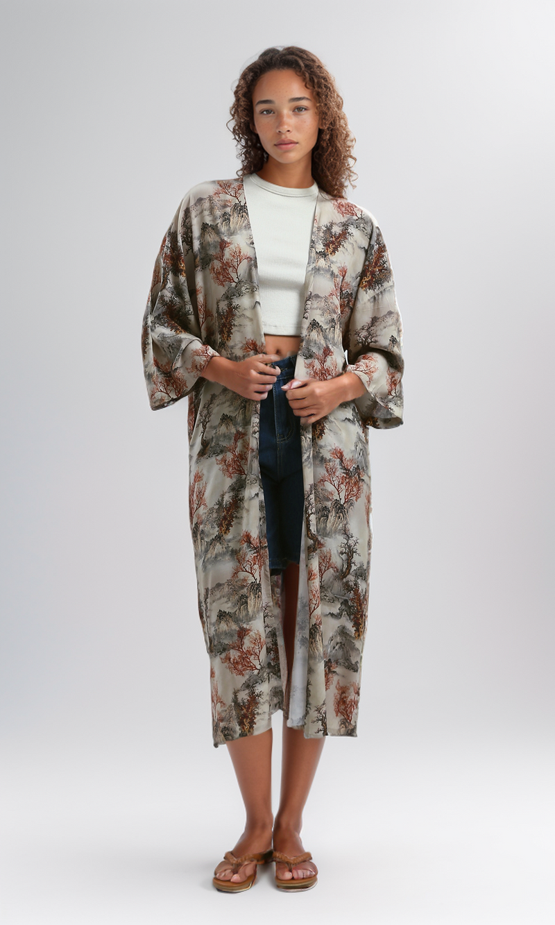 O191925 Open Neckline Patterned Casual Cardigan