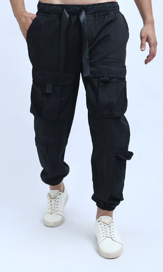 O191959 Black Cargo Pants With Multi-Pockets