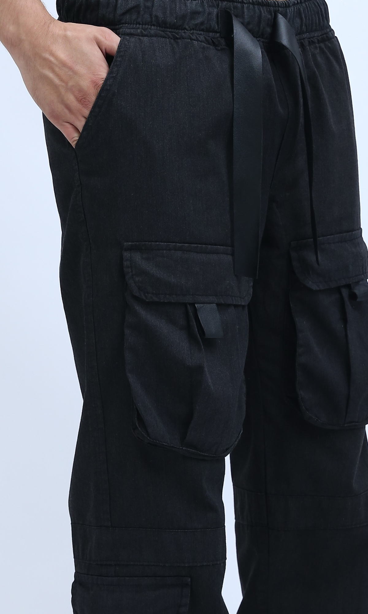 O191959 Black Cargo Pants With Multi-Pockets