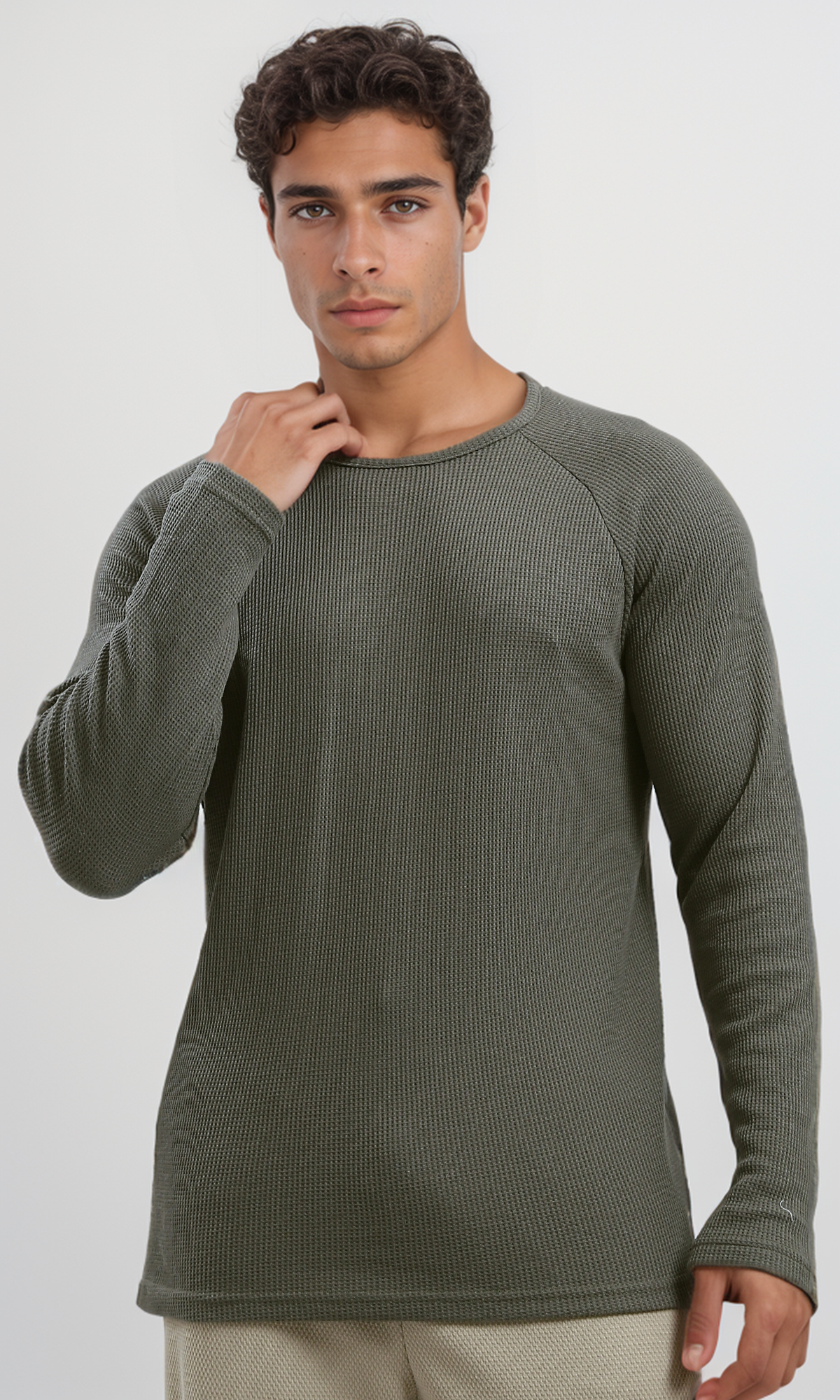 O191999 Crew Neck Long Sleeves Dark Olive Tee