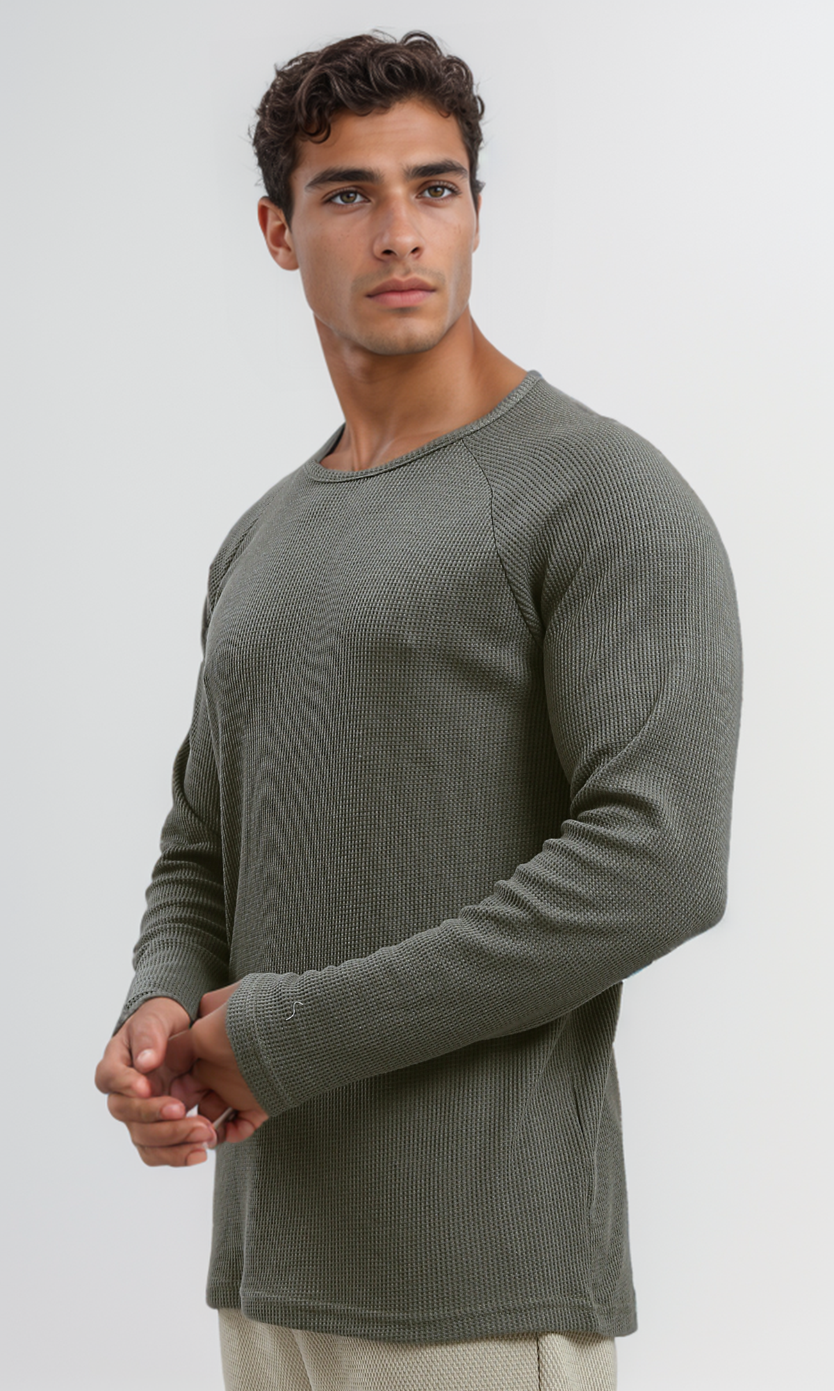 O191999 Crew Neck Long Sleeves Dark Olive Tee