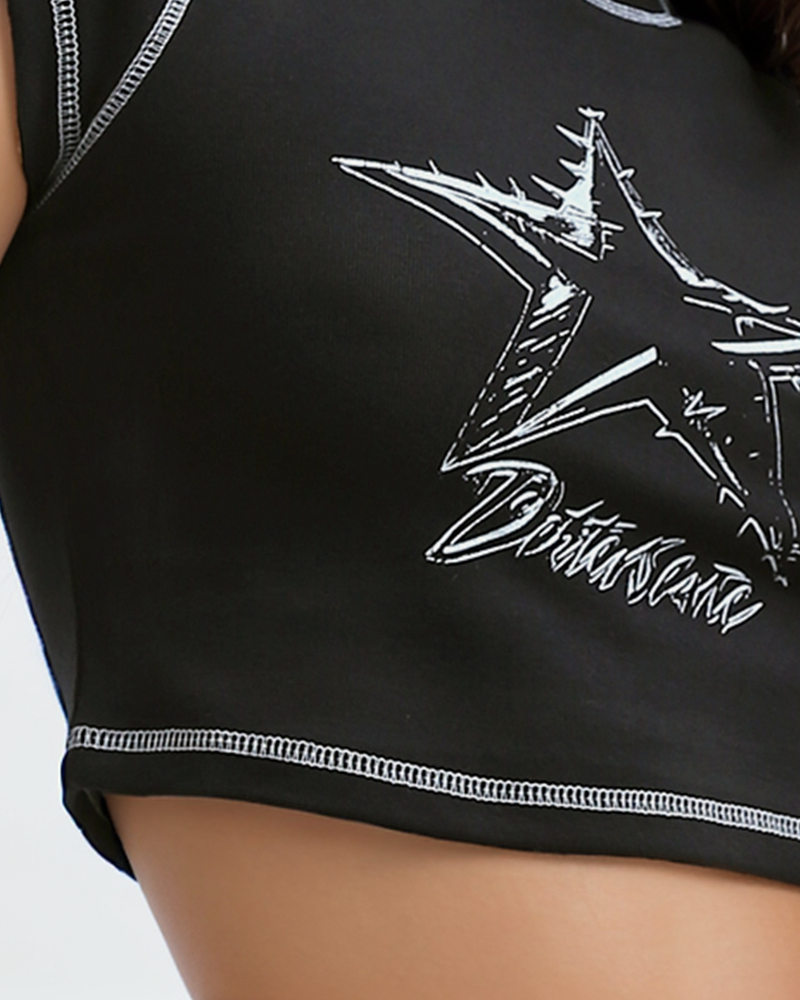Ravin Distressed Star Cropped Tee - Get Your Edge On - Black - o192025
