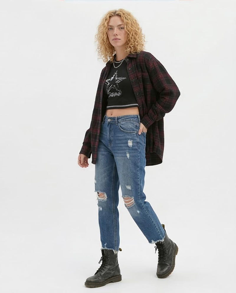 Ravin Distressed Star Cropped Tee - Get Your Edge On - Black - o192025