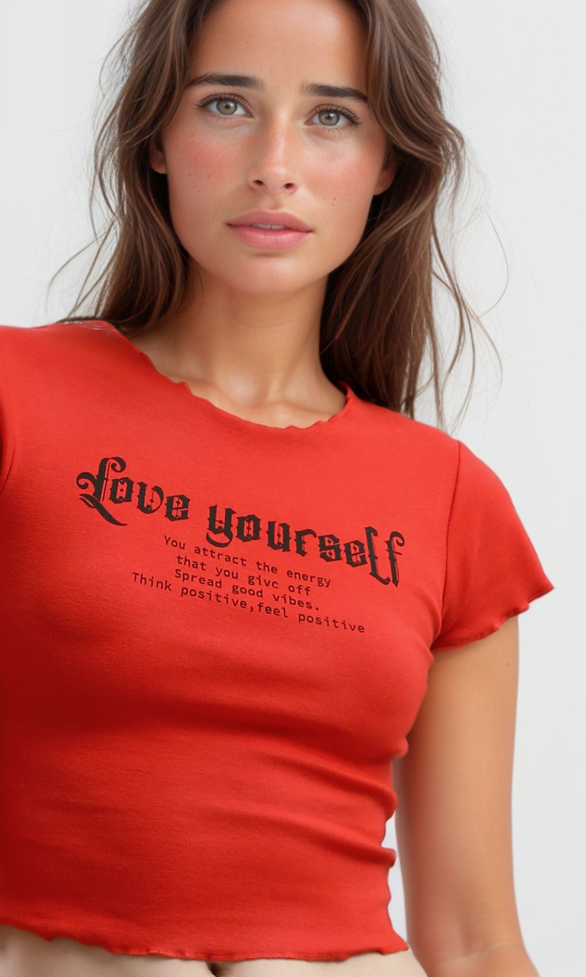 O192030 Fashionable Printed "Love Yourself" Red Tee