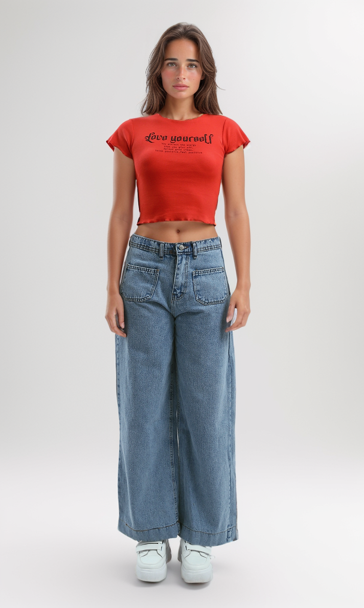 O192030 Fashionable Printed "Love Yourself" Red Tee