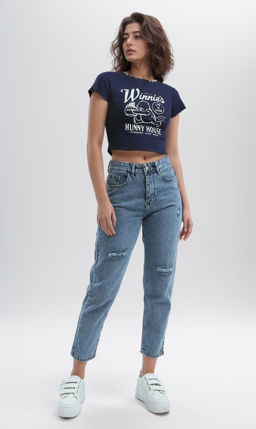 O192031  Lettuce Edge Navy Feminine Cropped Top