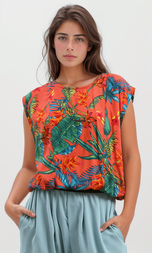 O192038 Crew Neck Multicolour Floral Sleeveless Tee