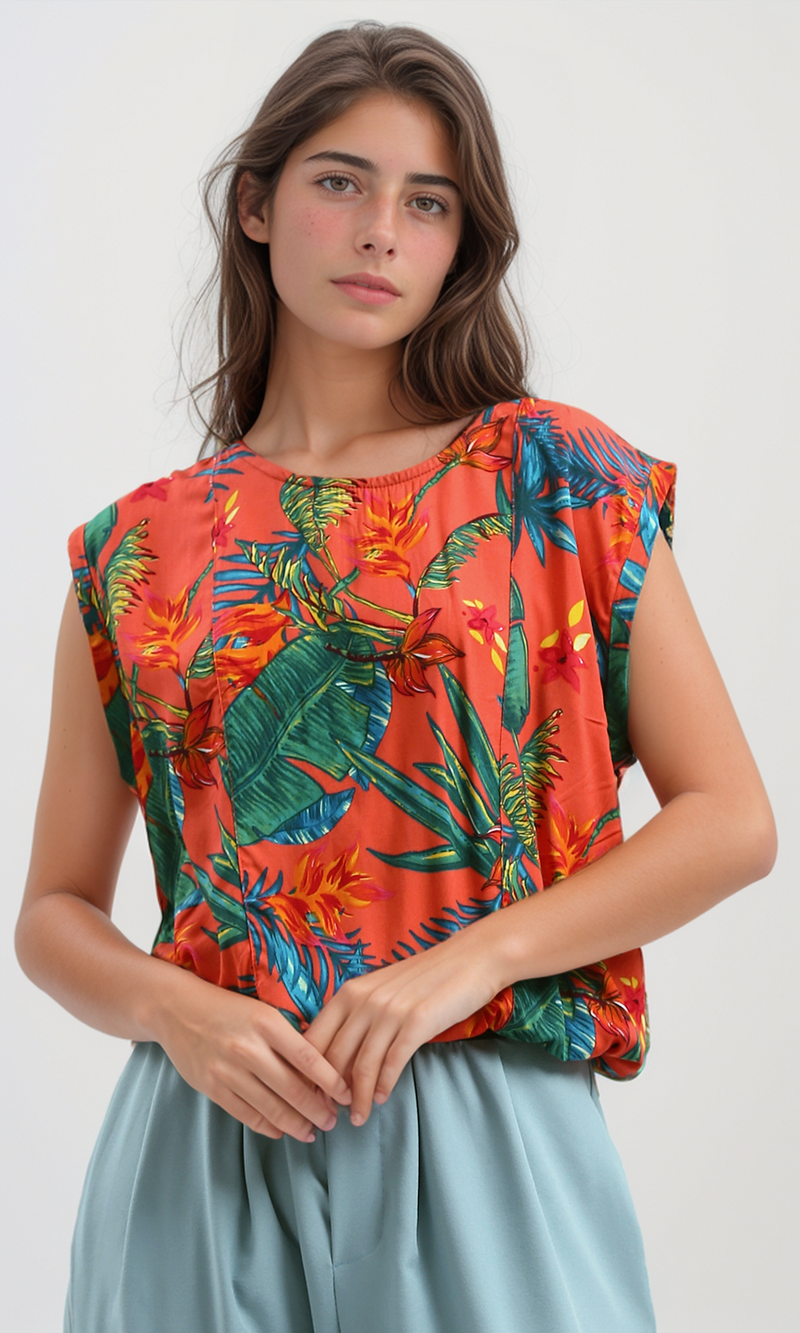 O192038 Crew Neck Multicolour Floral Sleeveless Tee