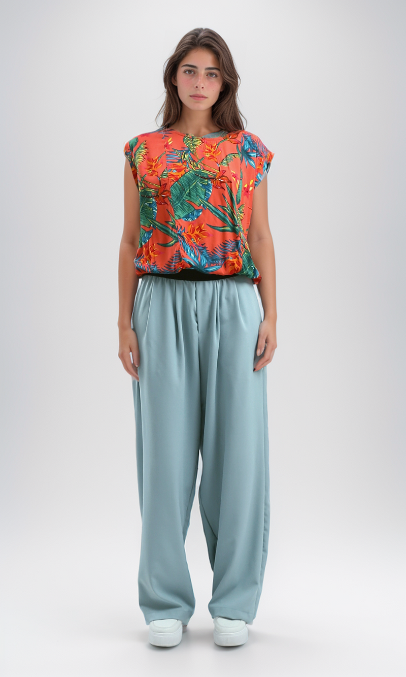 O192038 Crew Neck Multicolour Floral Sleeveless Tee