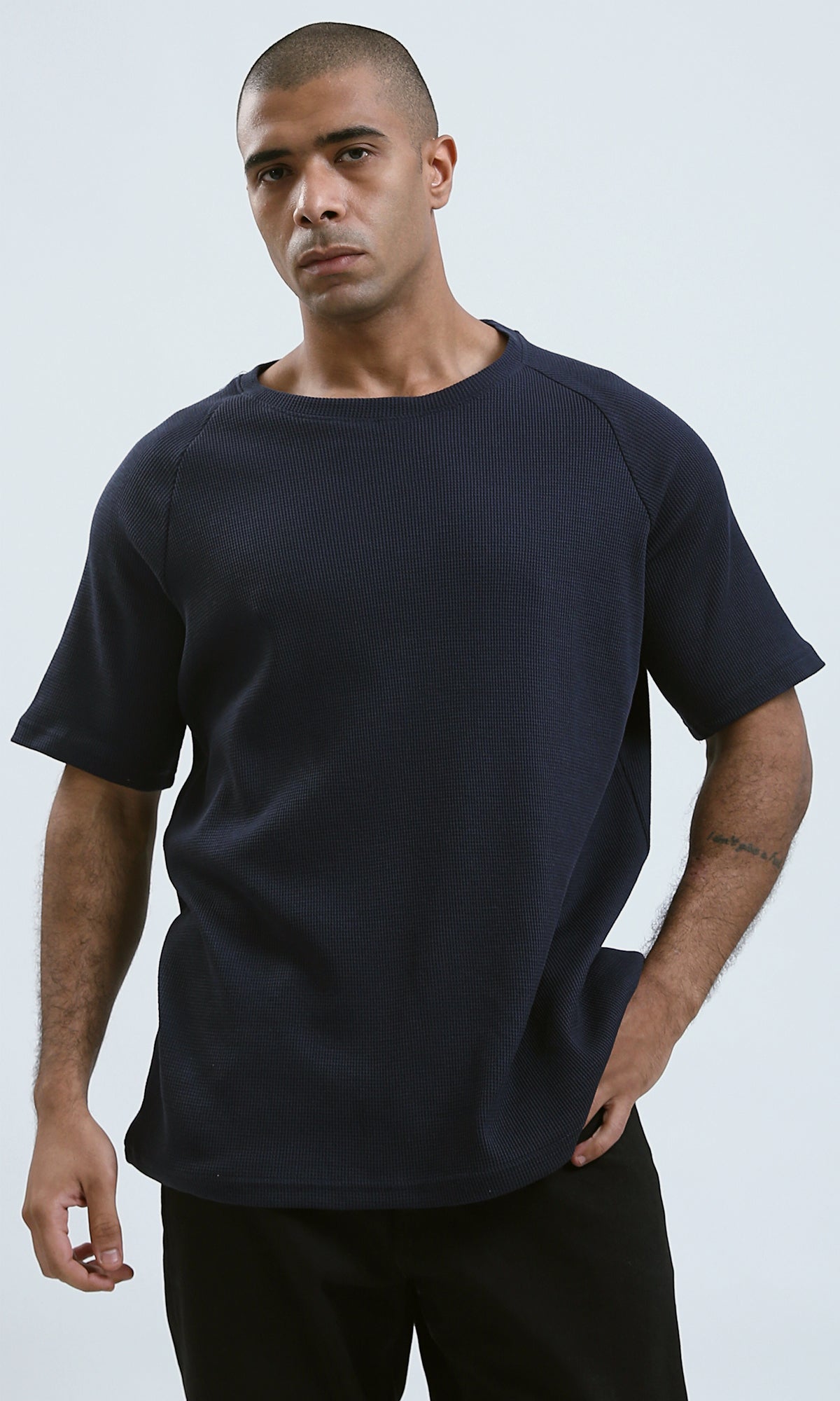 O192083 - Relaxed Fit Elbow Sleeves Dark Navy Casual Tee