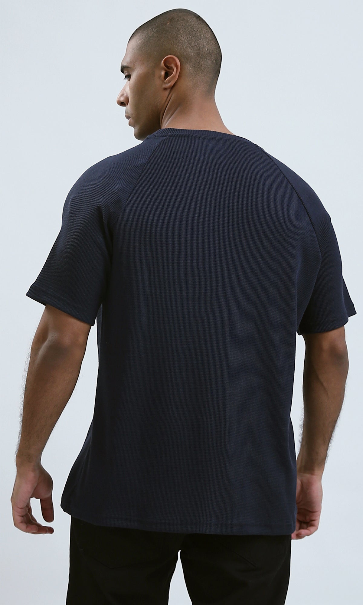 O192083 - Relaxed Fit Elbow Sleeves Dark Navy Casual Tee