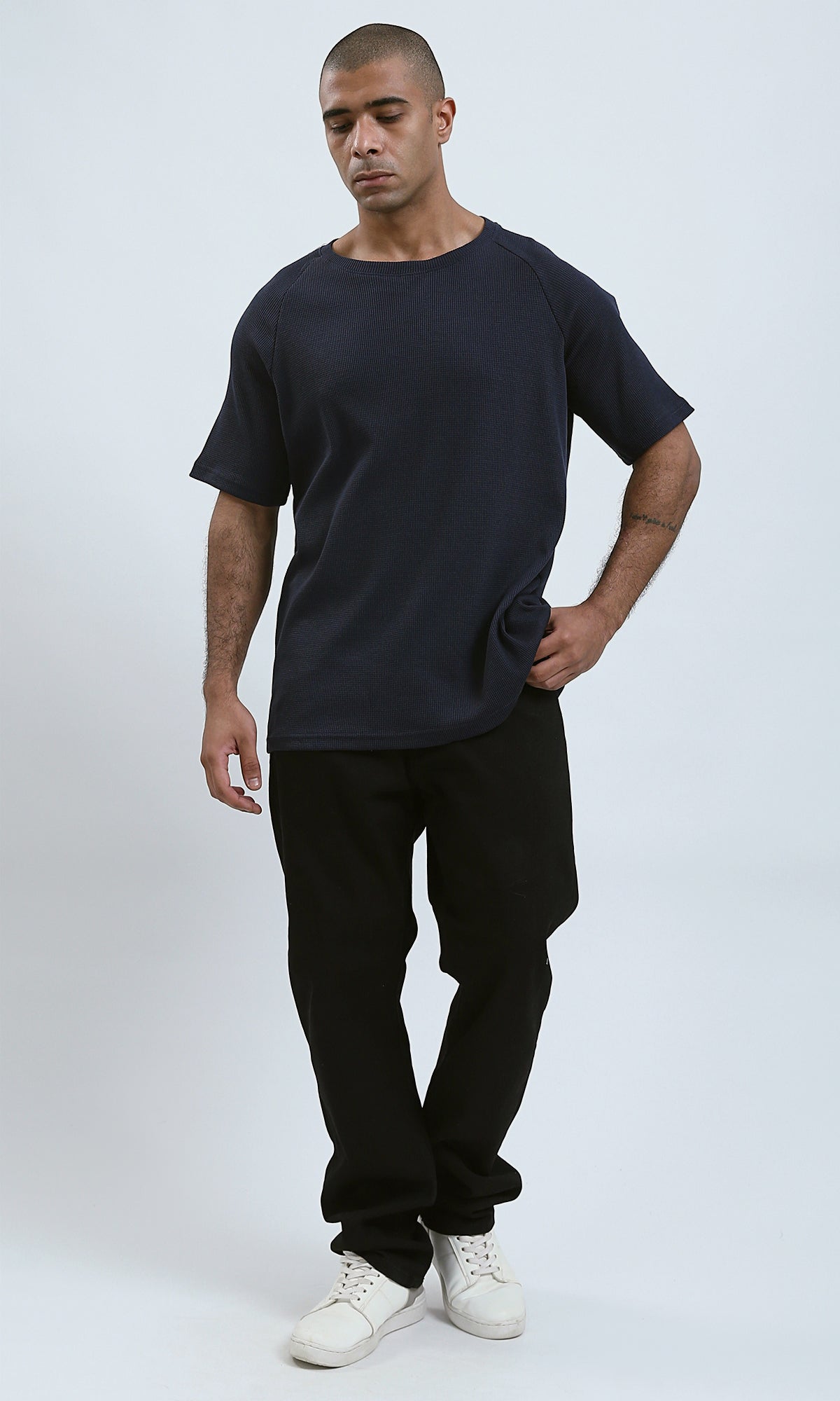 O192083 - Relaxed Fit Elbow Sleeves Dark Navy Casual Tee