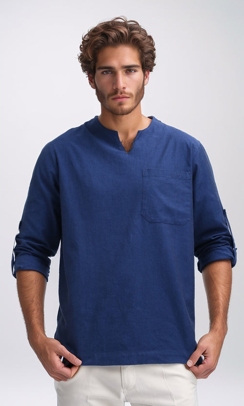 O192119 - Long Sleeves V-Neck Slip On Shirt - Navy