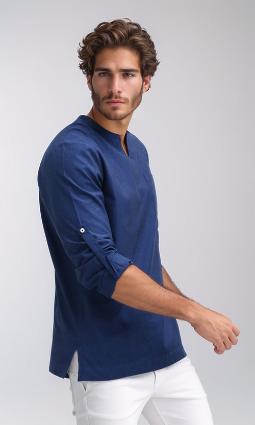 O192119 - Long Sleeves V-Neck Slip On Shirt - Navy