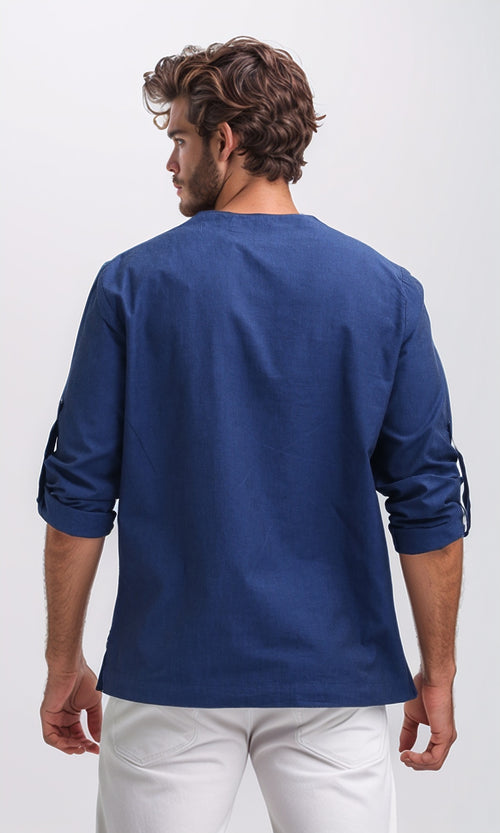 O192119 - Long Sleeves V-Neck Slip On Shirt - Navy