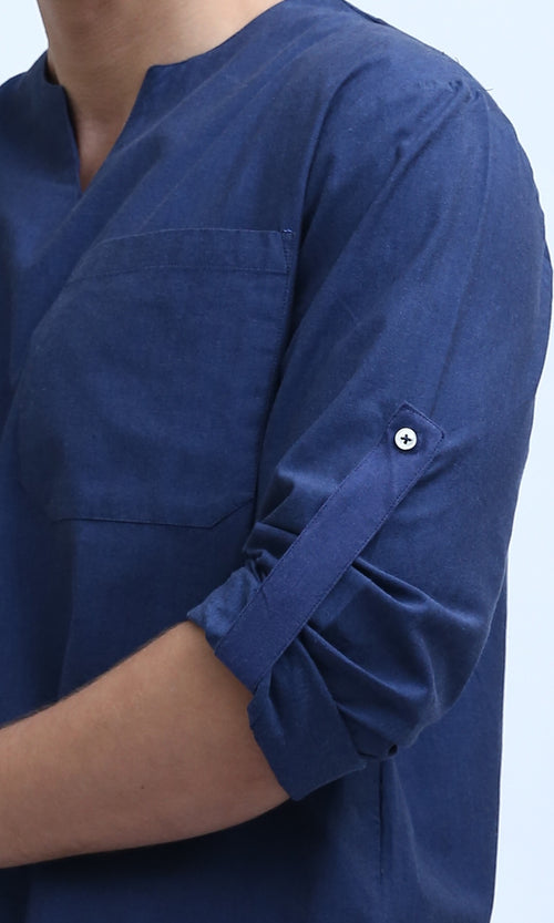 O192119 - Long Sleeves V-Neck Slip On Shirt - Navy