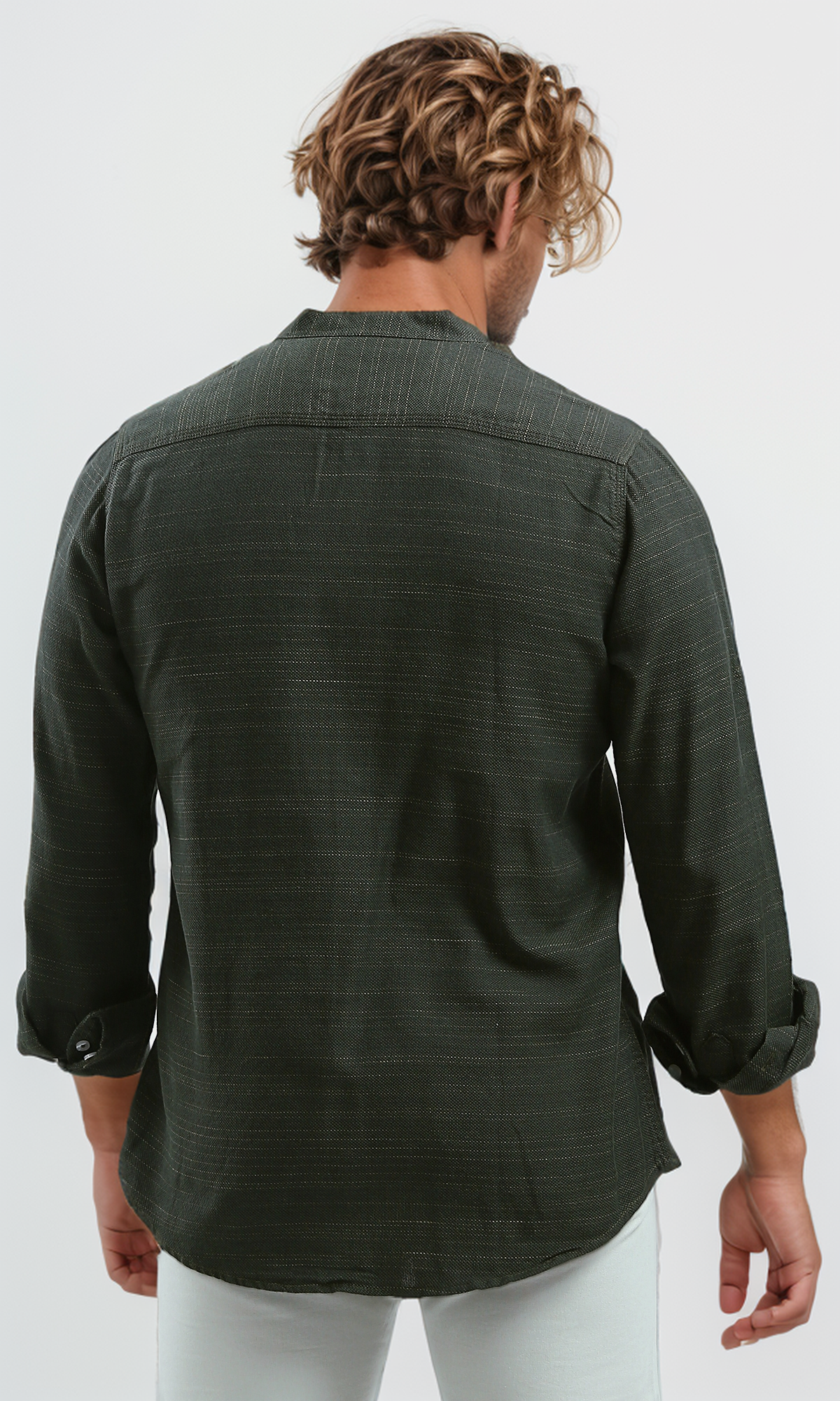 O192125 Heather Dark Khaki Shirt Mandarin Collar