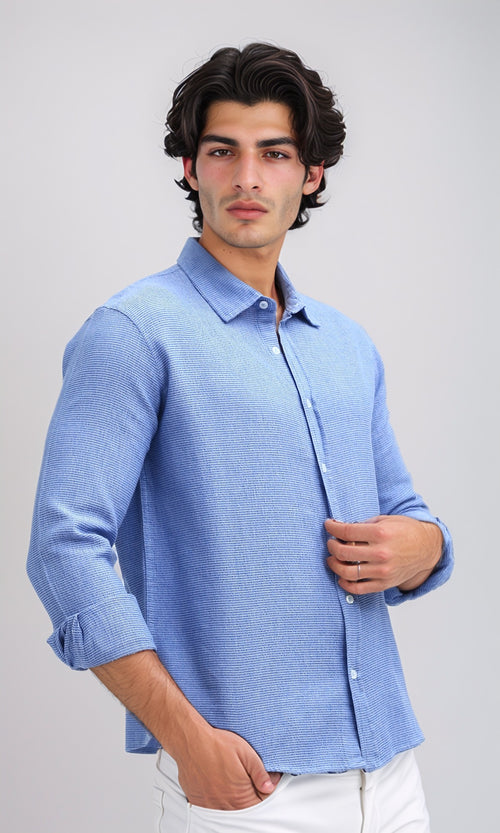 O192135 - Casual Long Sleeves Jeans Blue Shirt