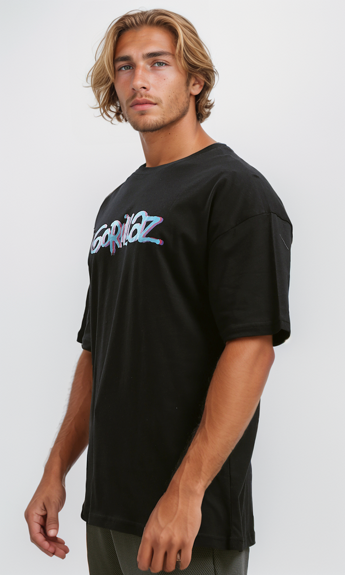 O192162 Colorful Printed "Gorillaz" Black Cotton Tee