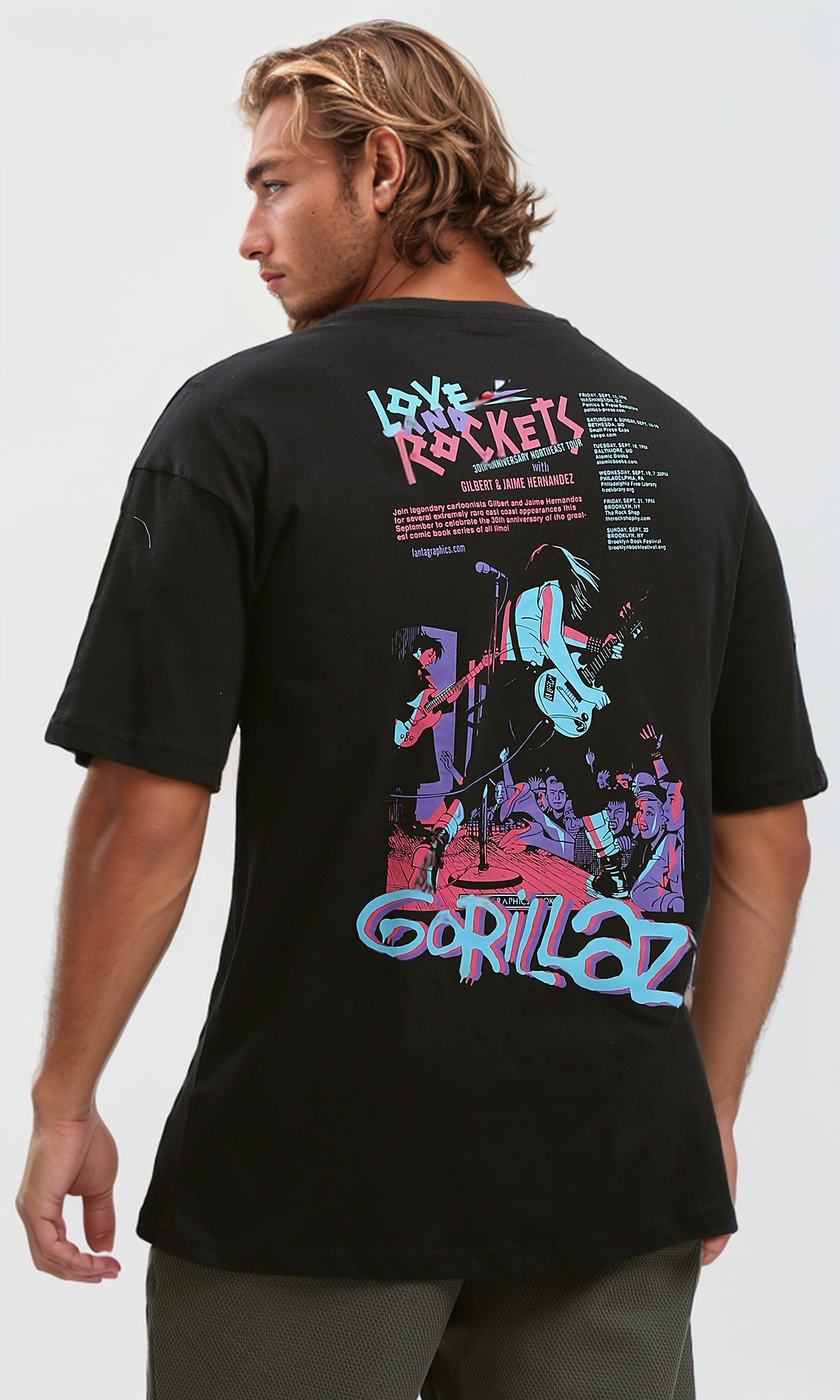 O192162 Colorful Printed "Gorillaz" Black Cotton Tee