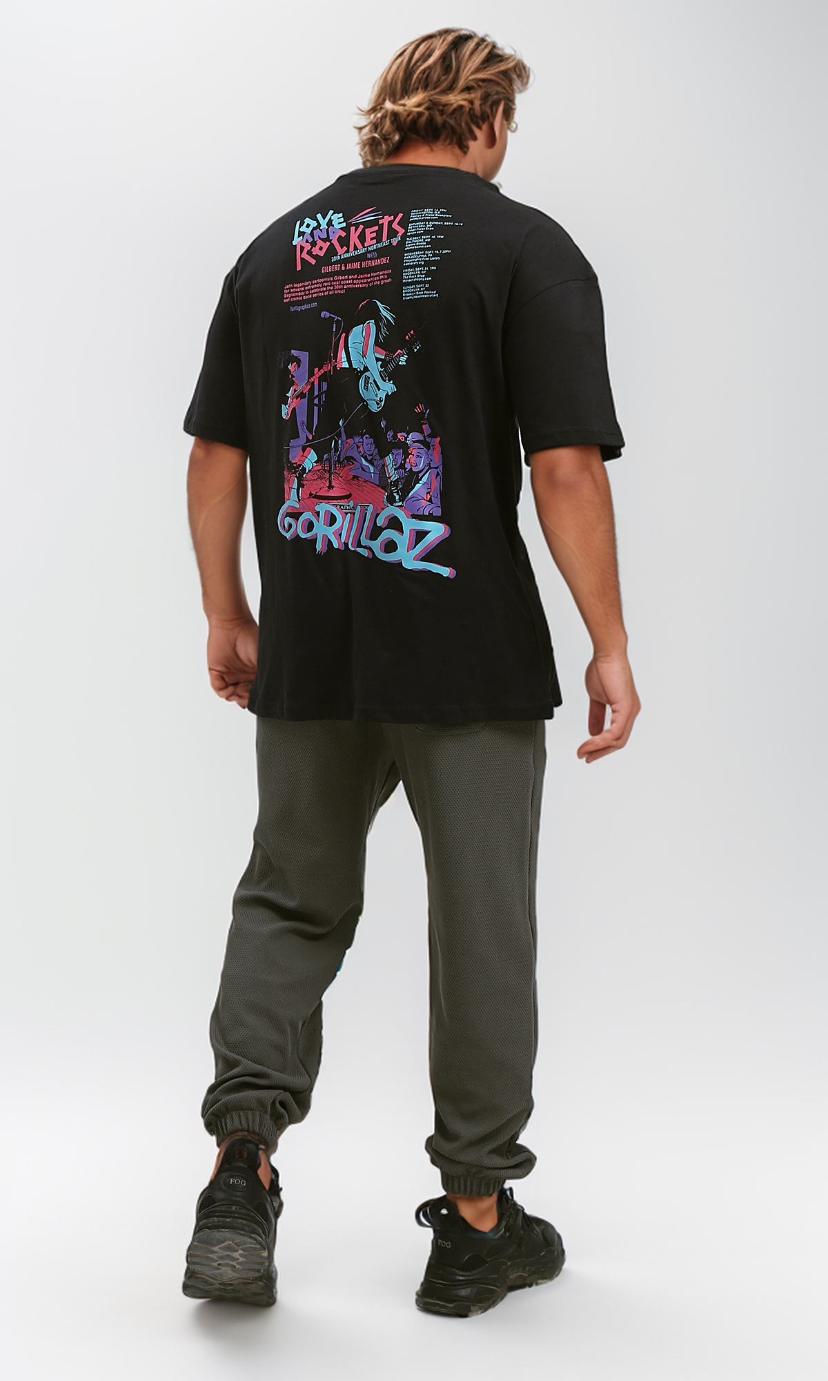 O192162 Colorful Printed "Gorillaz" Black Cotton Tee