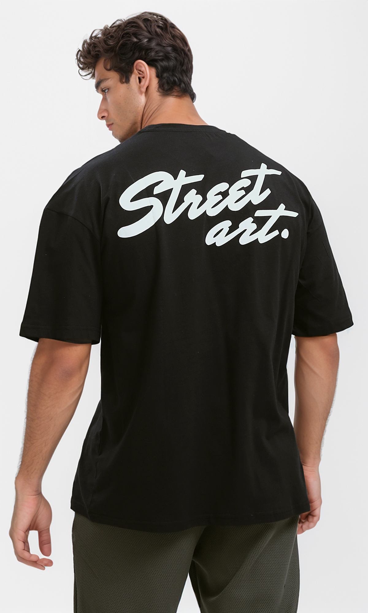 O192168 "Street Art" Print Slip On Cotton Black Tee