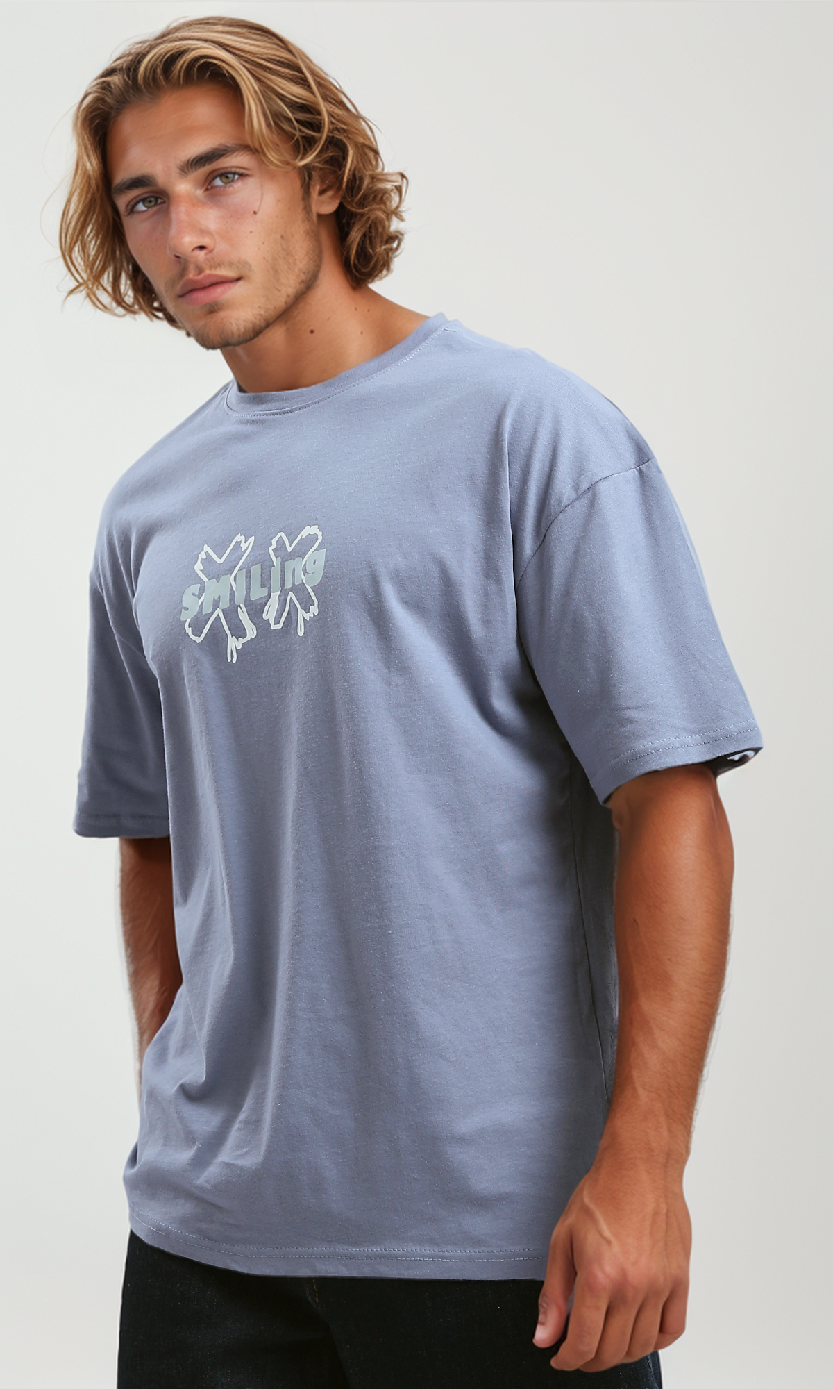 O192169 Printed "Smiling" Baby Blue Cotton Tee