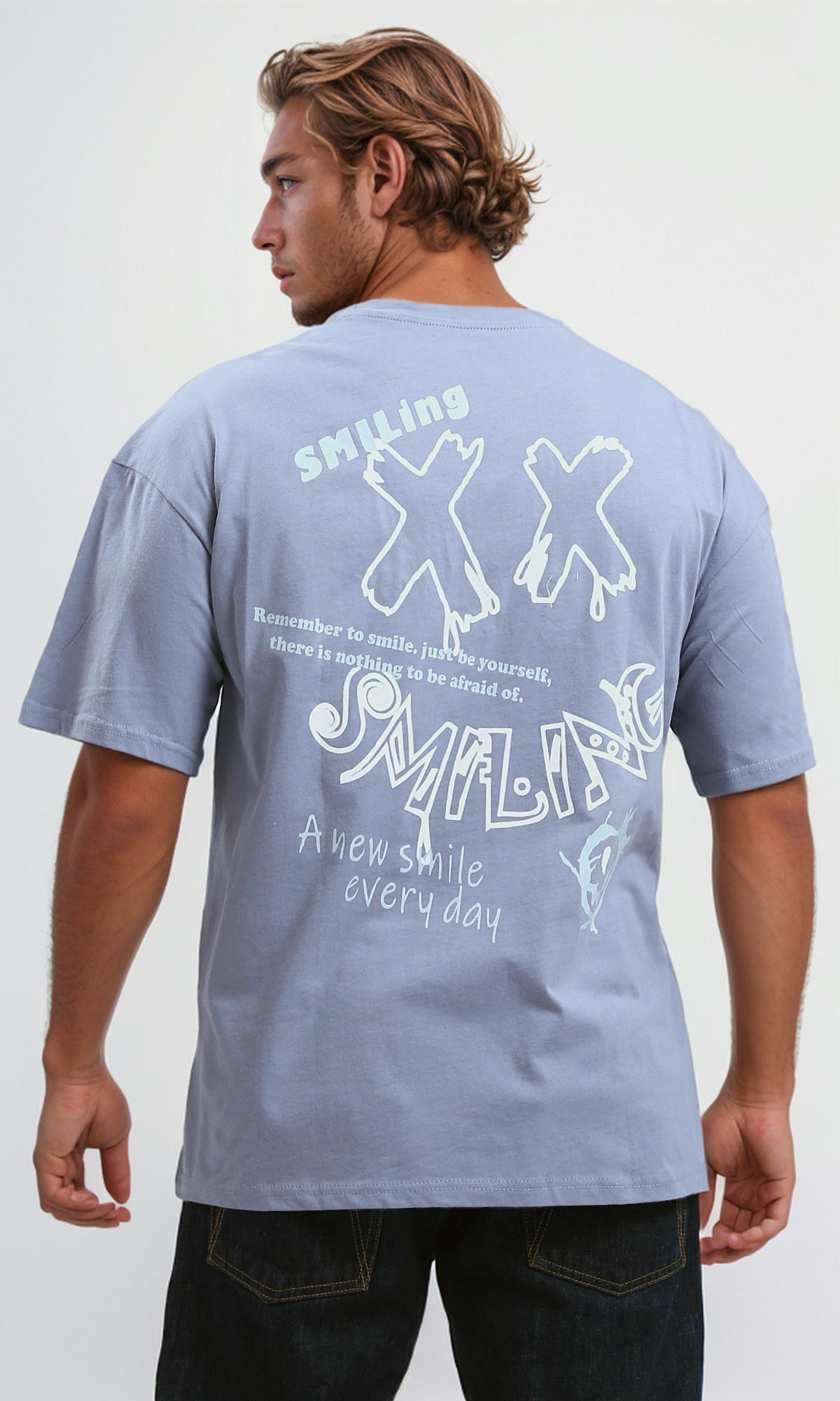 O192169 Printed "Smiling" Baby Blue Cotton Tee