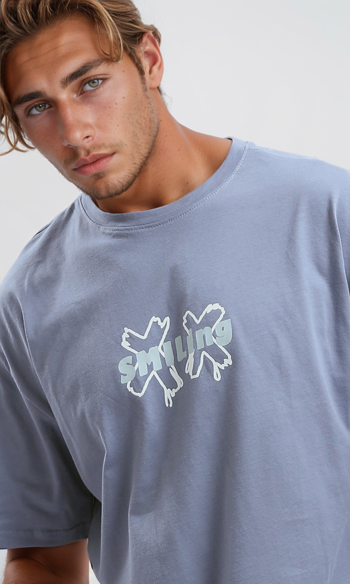 O192169 Printed "Smiling" Baby Blue Cotton Tee