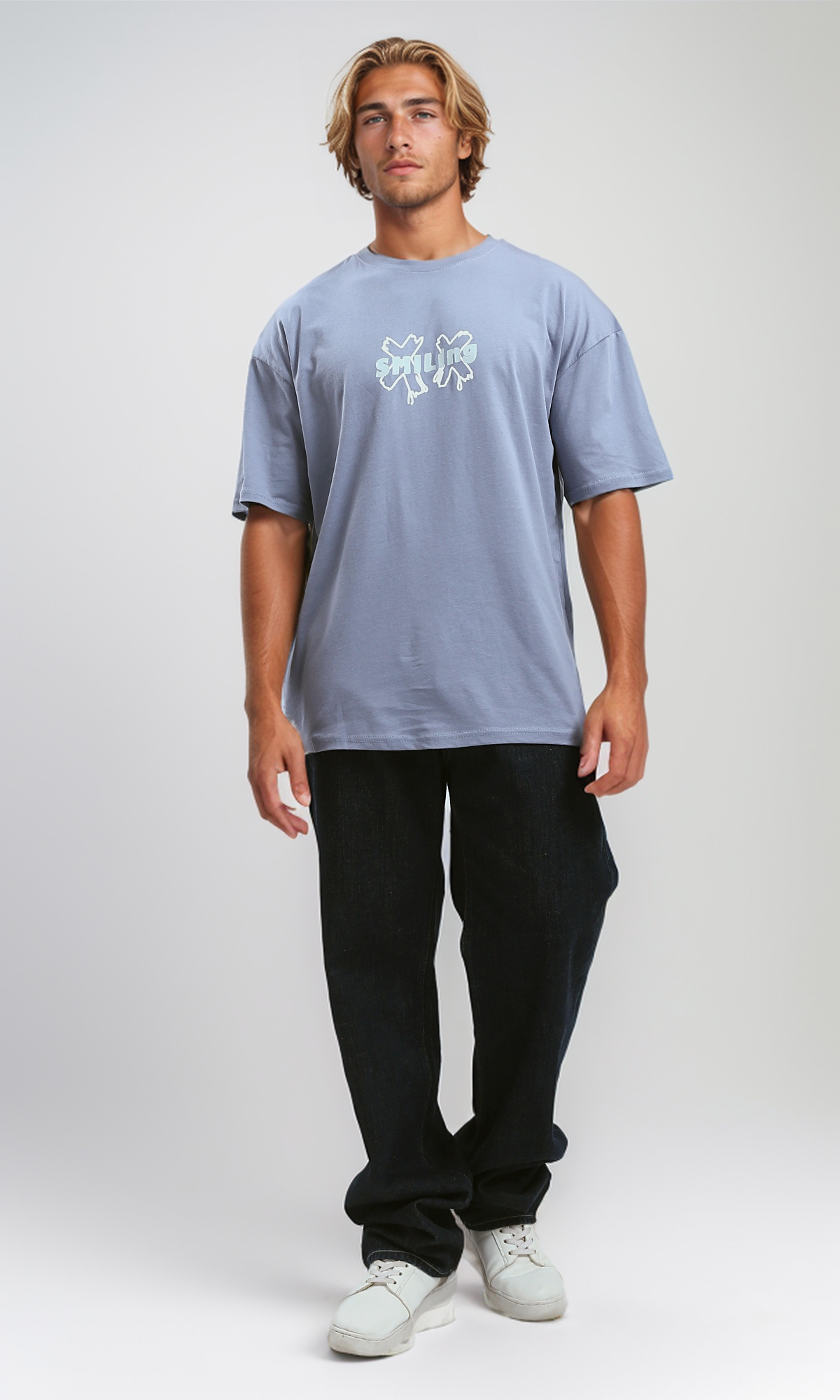 O192169 Printed "Smiling" Baby Blue Cotton Tee