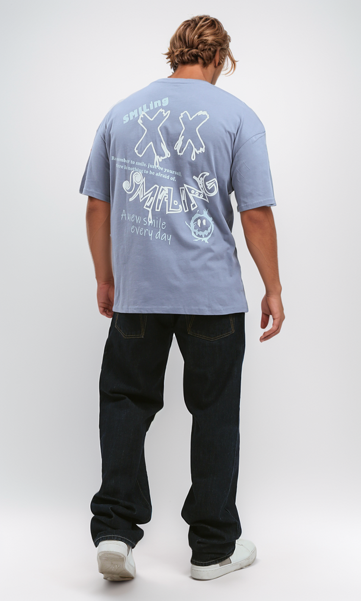 O192169 Printed "Smiling" Baby Blue Cotton Tee