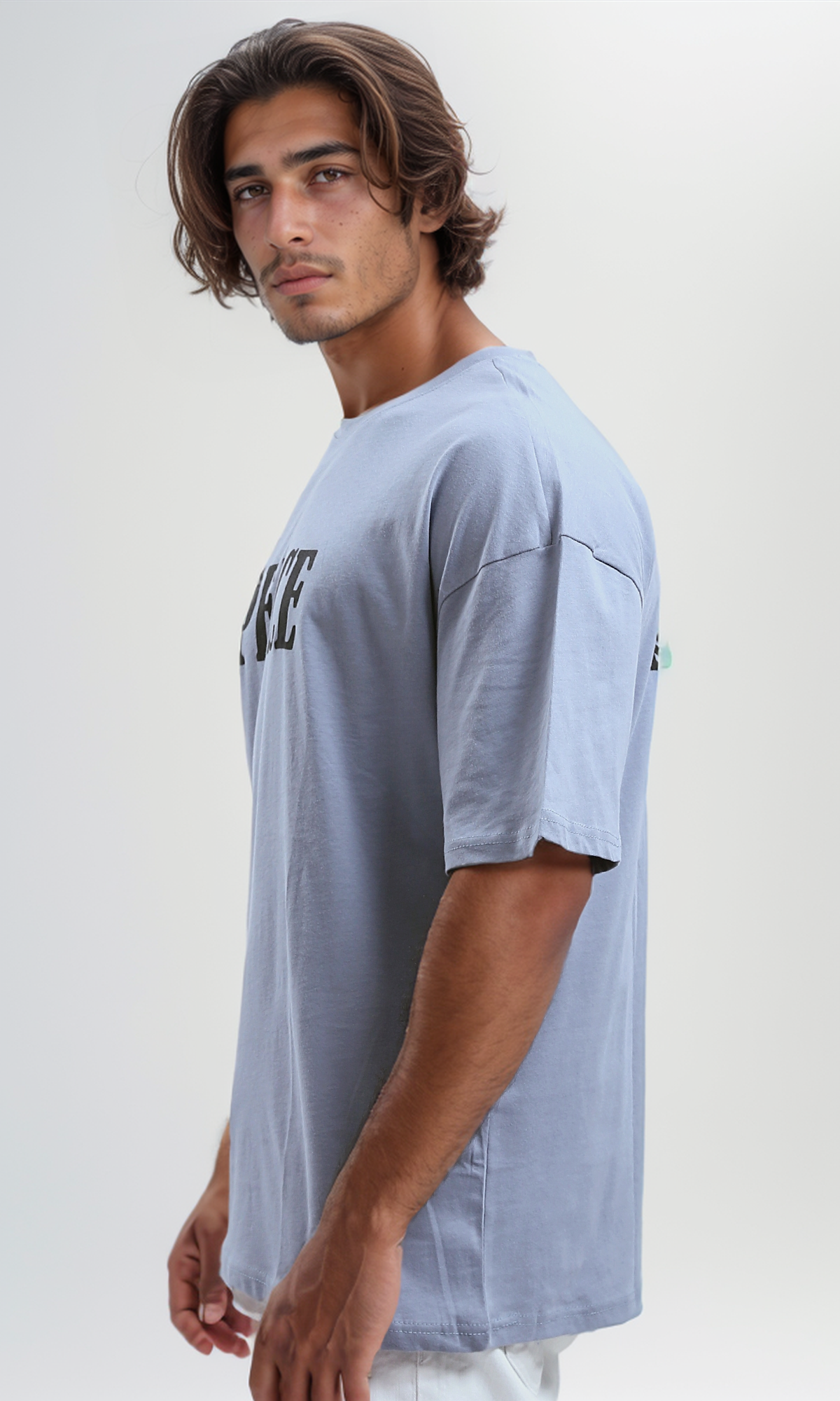 O192170 Relaxed Fit Baby Blue Tee With "Peace" Print