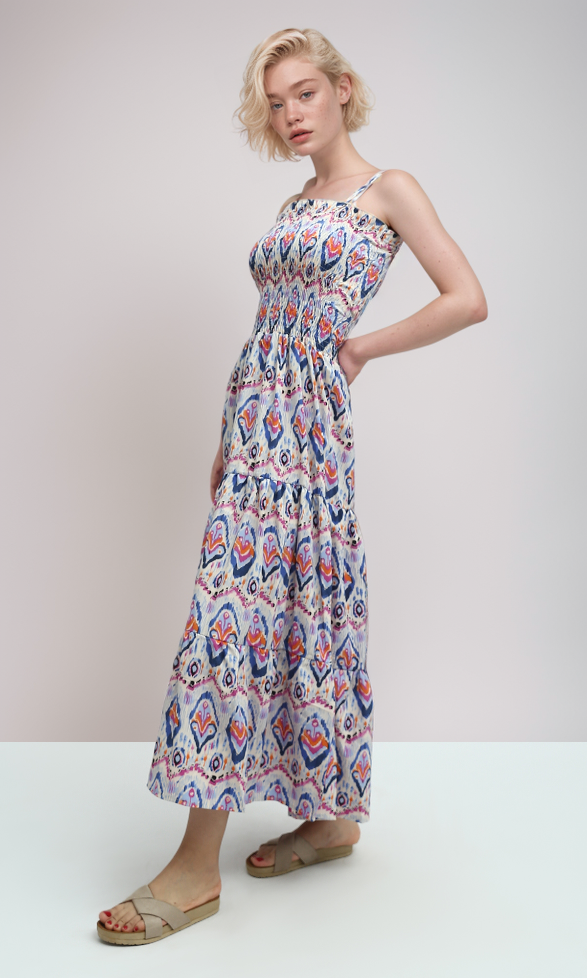 O192254 Summer Maxi Dress With Colorful Pattrned