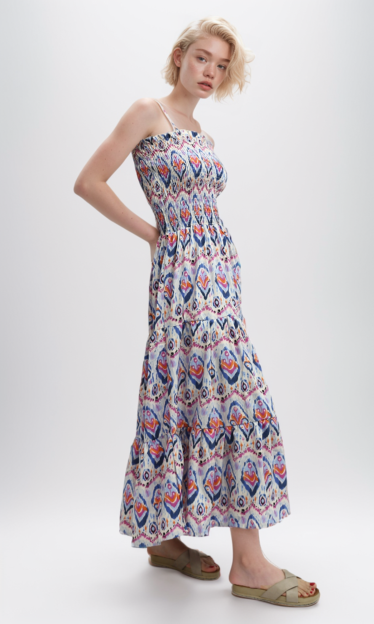 O192254 Summer Maxi Dress With Colorful Pattrned