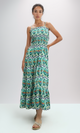 O192255 Green & Blue Ruffle Sleeveless Midi Dress