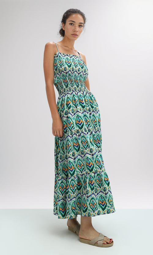 O192255 Green & Blue Ruffle Sleeveless Midi Dress