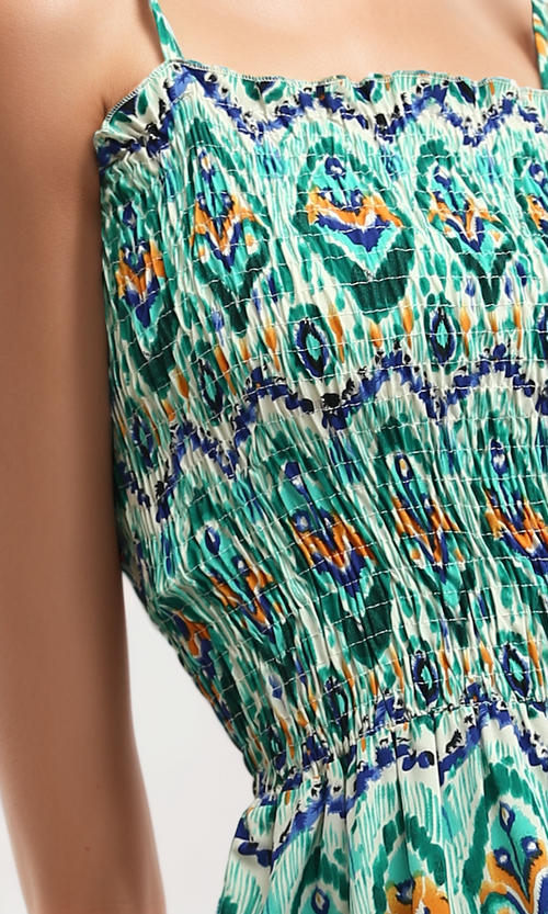 O192255 Green & Blue Ruffle Sleeveless Midi Dress