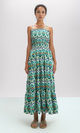O192255 Green & Blue Ruffle Sleeveless Midi Dress