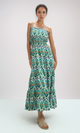 O192255 Green & Blue Ruffle Sleeveless Midi Dress