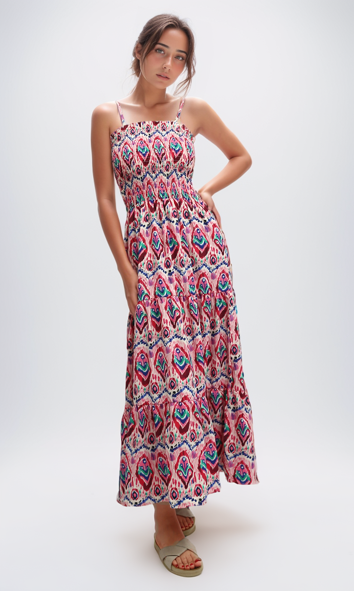 O192256 Multicolor Sleeveless Midi Dress