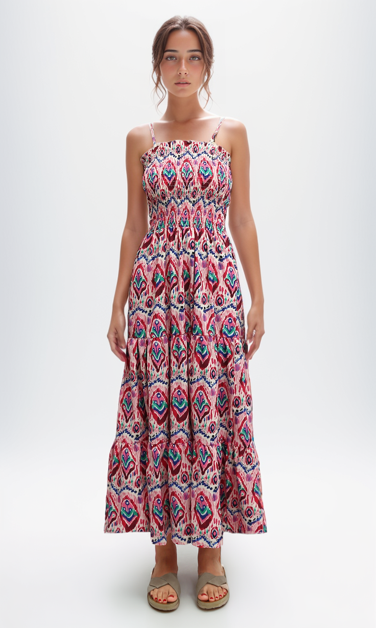 O192256 Multicolor Sleeveless Midi Dress