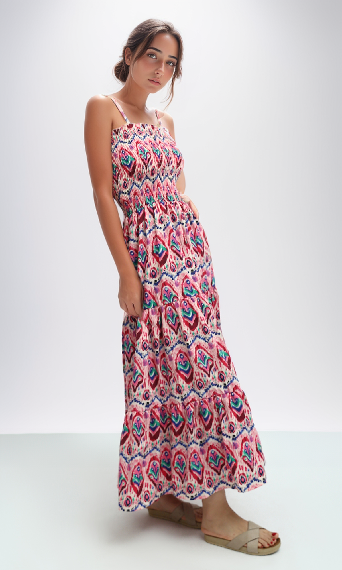 O192256 Multicolor Sleeveless Midi Dress