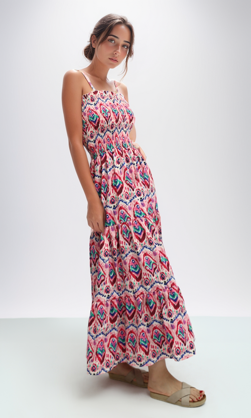O192256 Multicolor Sleeveless Midi Dress