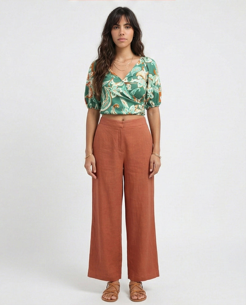 O192258 Green & White Women'S Summer V Neck Cropped Top