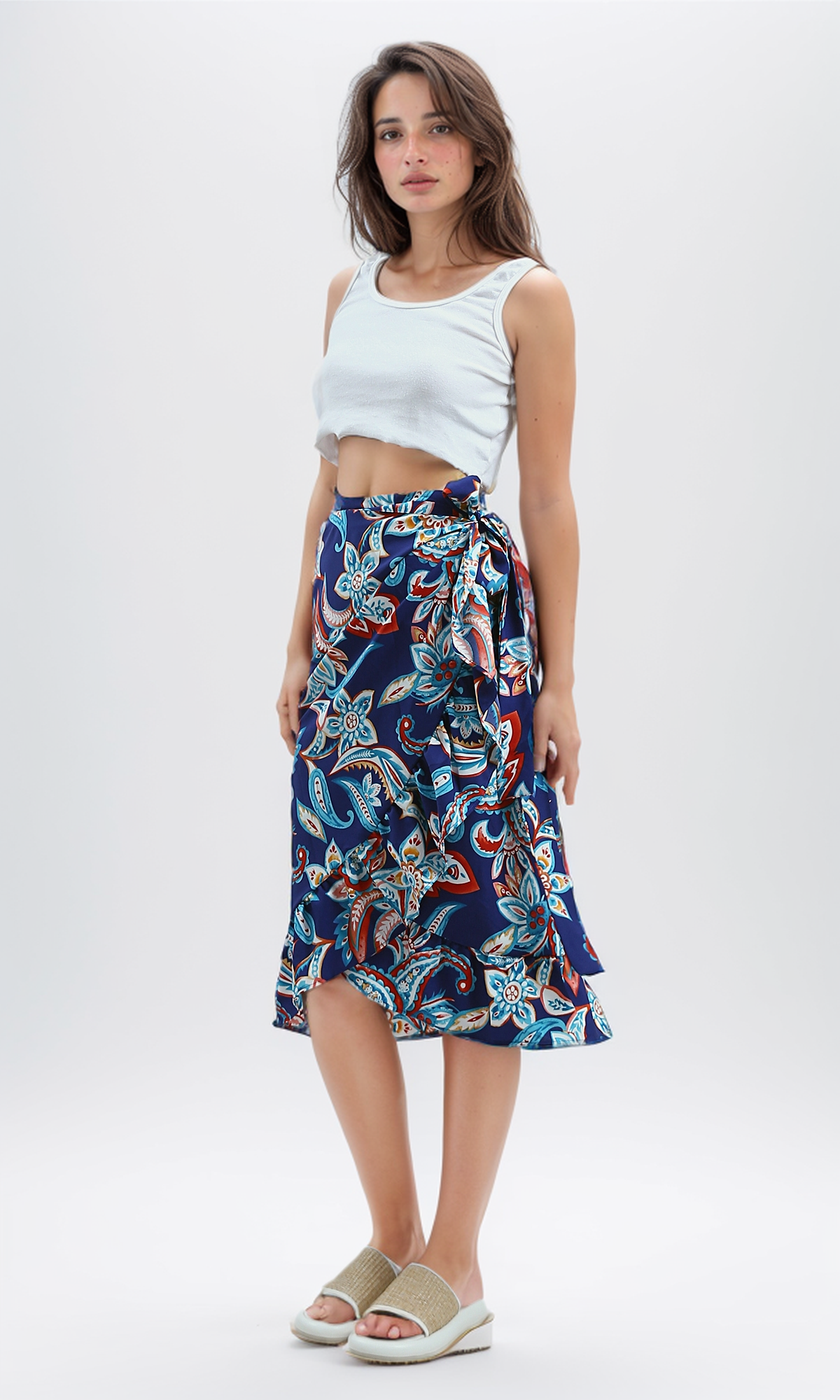 O192260 Summer Floral Skirt With Drawstring Waist