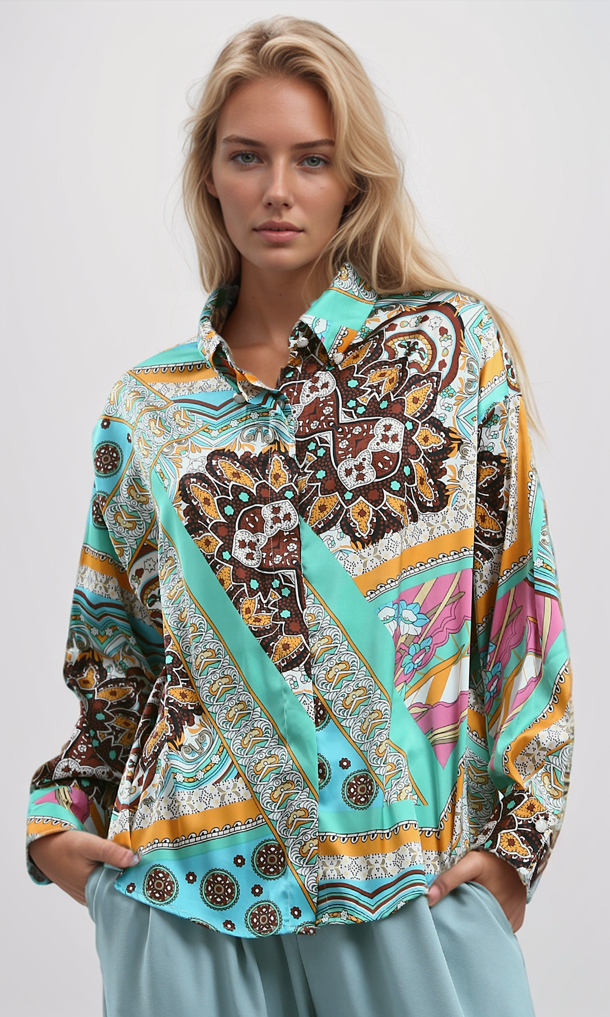 O192263 Long Sleeves Patterned Evening Shirt - Multicolors