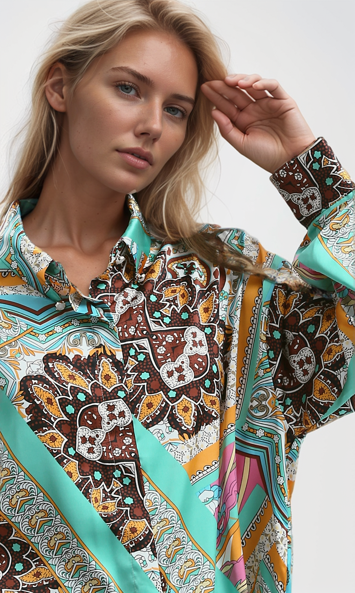 O192263 Long Sleeves Patterned Evening Shirt - Multicolors